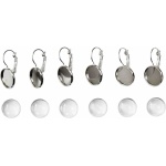 Fém fülbevaló alap lencsével, 14 mm (3 pár/csomag) - ezüst