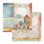 Kétoldalas papír 31,5 x 30 cm Patchwork kis házak