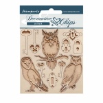 Chipboard cm 14x14 - Vintage Library Keys and owls