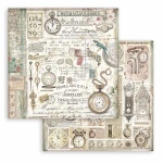 Scrapbook kétoldalas papír - Brocante Antiques clocks
