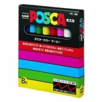 UNI POSCA PC-3M 8 db-os készlet (fek.,zöld,vkék,kék,piros,rózsa,sárga,feh.)
